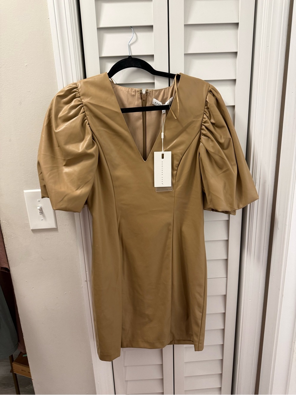 Endless Rose Tan Puff-Sleeve V-Neck Mini Dress